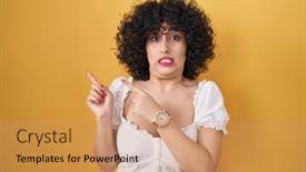  Presentation with curly hair - Slide deck having young-brunette-woman-with-curly background and a  colored foreground