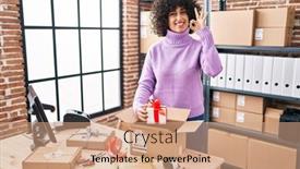  Presentation with curly hair - Presentation featuring young-brunette-woman-with-curly background and a coral colored foreground