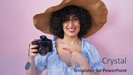  Presentation with reflex - Slides featuring young-brunette-woman-with-curly background and a light blue colored foreground