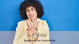  Presentation with arthritis - PPT theme featuring young-brunette-woman-with-curly background and a lemonade colored foreground