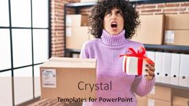  Presentation with curly hair - Presentation consisting of young-brunette-woman-with-curly background and a coral colored foreground