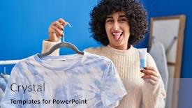  Presentation with curly hair - Presentation design having young-brunette-woman-with-curly background and a  colored foreground