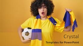  Presentation with hooligan - Presentation enhanced with young-brunette-woman-with-curly background and a gold colored foreground