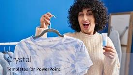  Presentation with curly hair - Slides with young-brunette-woman-with-curly background and a light blue colored foreground