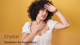  Presentation with flu virus - Presentation enhanced with young-brunette-woman-with-curly background and a coral colored foreground