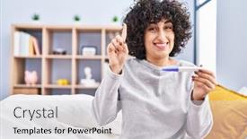  Presentation with pregnancy - Theme having young-brunette-woman-with-curly background and a light gray colored foreground