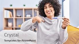  Presentation with pregnancy - Slide deck with young-brunette-woman-with-curly background and a light gray colored foreground