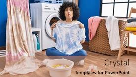  Presentation with hair dress - Presentation theme featuring young-brunette-woman-with-curly background and a coral colored foreground