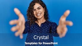  Presentation with hug - PPT theme enhanced with young-brunette-woman-with-curly background and a ocean colored foreground