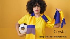  Presentation with hooligan - Presentation enhanced with young-brunette-woman-with-curly background and a gold colored foreground