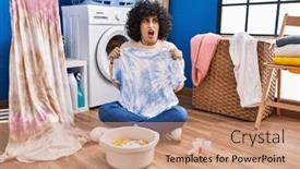  Presentation with hair dress - Slides with young-brunette-woman-with-curly background and a coral colored foreground