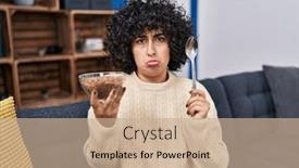  Presentation with woman crying - Theme featuring young-brunette-woman-with-curly background and a  colored foreground