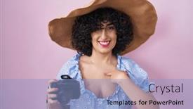  Presentation with reflex - Theme enhanced with young-brunette-woman-with-curly background and a light blue colored foreground