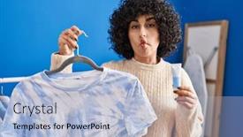  Presentation with curly hair - Presentation theme consisting of young-brunette-woman-with-curly background and a light blue colored foreground