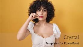  Presentation with lips mouth - Theme featuring young-brunette-woman-with-curly background and a coral colored foreground