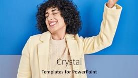  Presentation with blue music - Presentation design consisting of young-brunette-woman-with-curly background and a lemonade colored foreground