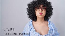 Presentation with puffing - Theme with young-brunette-woman-with-curly background and a light gray colored foreground