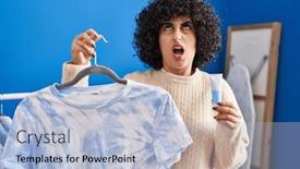  Presentation with curly hair - PPT theme enhanced with young-brunette-woman-with-curly background and a  colored foreground