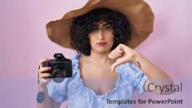  Presentation with reflex - Slide deck enhanced with young-brunette-woman-with-curly background and a light blue colored foreground