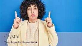  Presentation with unhappy - PPT theme enhanced with young-brunette-woman-with-curly background and a lemonade colored foreground