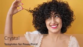  Presentation with hair - Theme enhanced with young-brunette-woman-with-curly background and a coral colored foreground
