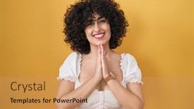  Presentation with forgiveness - PPT theme enhanced with young-brunette-woman-with-curly background and a coral colored foreground