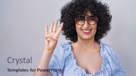  Presentation with curly hair - Presentation featuring young-brunette-woman-with-curly background and a light blue colored foreground