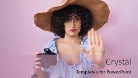  Presentation with curly hair - Slides consisting of young-brunette-woman-with-curly background and a  colored foreground
