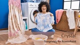  Presentation with curly hair - Presentation theme consisting of young-brunette-woman-with-curly background and a coral colored foreground