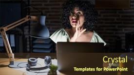  Presentation with curly hair - PPT theme featuring young-brunette-woman-with-curly background and a tawny brown colored foreground