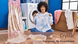  Presentation with curly hair - Slide deck featuring young-brunette-woman-with-curly and a coral colored foreground