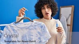  Presentation with curly hair - Theme having young-brunette-woman-with-curly and a light blue colored foreground