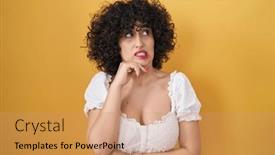  Presentation with curly hair - Presentation design having young-brunette-woman-with-curly and a coral colored foreground