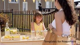  Presentation with cute lemonade - Colorful PPT theme enhanced with young-brunette-woman-with-long backdrop and a coral colored foreground