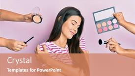  Presentation with self love - Cool new slides with young-brunette-woman-with-make backdrop and a coral colored foreground