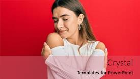  Presentation with listening woman - Beautiful slide set featuring young-brunette-woman-with-piercing backdrop and a red colored foreground