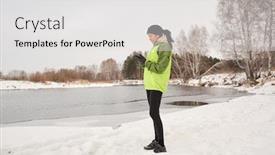  Presentation with route - PPT layouts with young-brunette-woman-with-ponytail background and a light gray colored foreground