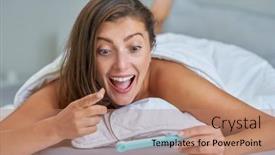  Presentation with pregnancy - Slides enhanced with young-brunette-woman-with-pregnancy background and a  colored foreground