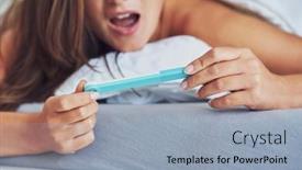  Presentation with pregnancy - PPT theme enhanced with young-brunette-woman-with-pregnancy background and a light blue colored foreground