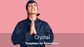  Presentation with praying hands - Presentation consisting of young-brunette-woman-with-short background and a navy blue colored foreground