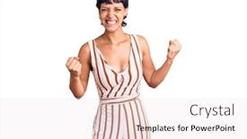  Presentation with summer celebration - Presentation design with young-brunette-woman-with-short background and a sky blue colored foreground