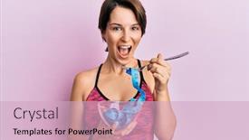  Presentation with hair loss - PPT theme enhanced with young-brunette-woman-with-short background and a soft green colored foreground