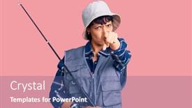  Presentation with fisherman - Slide set enhanced with young-brunette-woman-with-short background and a ocean colored foreground