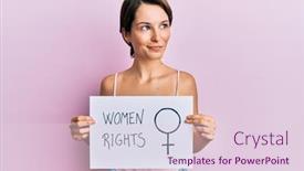  Presentation with woman rights - Beautiful slide deck featuring young-brunette-woman-with-short backdrop and a lemonade colored foreground