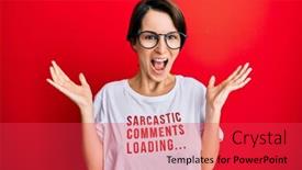  Presentation with loading - PPT theme with young-brunette-woman-with-short background and a red colored foreground