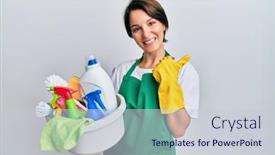  Presentation with apron - Audience pleasing slides consisting of young-brunette-woman-with-short backdrop and a lemonade colored foreground
