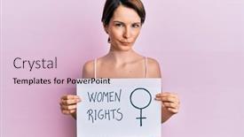  Presentation with woman rights - Cool new PPT layouts with young-brunette-woman-with-short backdrop and a lemonade colored foreground