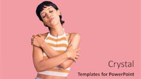  Presentation with hair care - Presentation design consisting of young-brunette-woman-with-short background and a coral colored foreground