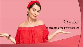  Presentation with comparison - Audience pleasing presentation theme consisting of young-brunette-woman-with-short backdrop and a coral colored foreground