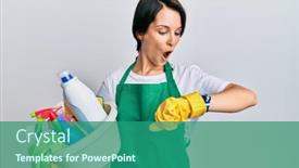  Presentation with hair - Colorful presentation theme enhanced with young-brunette-woman-with-short backdrop and a ocean colored foreground